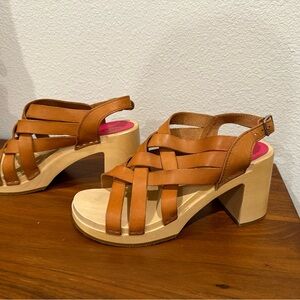 Swedish Hasbeens Vivi Platform Sandals Wooden Clog 37 70’s Retro